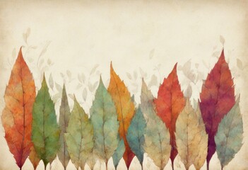 Künstlerischer Hintergrund mit stilisierten, bunten Herbstblättern im Aquarellstil und viel Platz für Text – perfekt für kreative Herbstprojekte. Generative KI