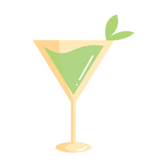 Martini Cocktail Icon with Leaf Garnish Flat Illustration