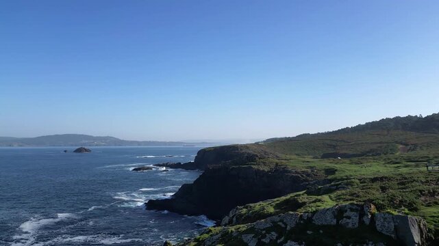Flying over coast of Seixo Branco in Galicia 4k drone