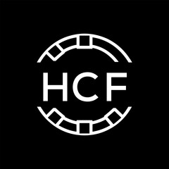HCF Minimalist HCF  Logo Design on Black Background – HCF Later Logo, Modern Circular Branding Concept
