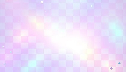 Pastel holographic kawaii checkered gradient background with stars, vibrant, pattern