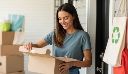 Happy woman after receiving a package