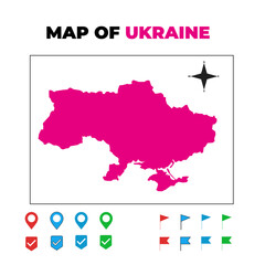 Detailed Vector Map of Ukraine with Navigation Icons and Location Pins - Geographic Outline, Silhouette, and Territory Highlight for Eastern European Travel, Culture, and Design Projects


