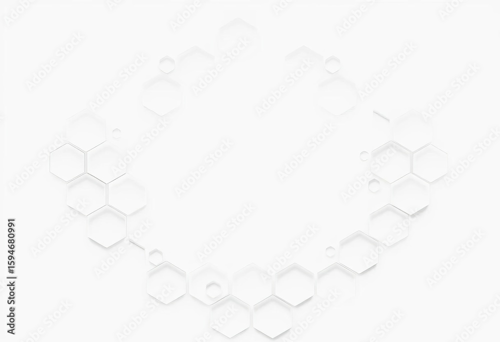 Wall mural abstract white background with minimal hexagonal pattern forming a modern vector banner, art, connec
