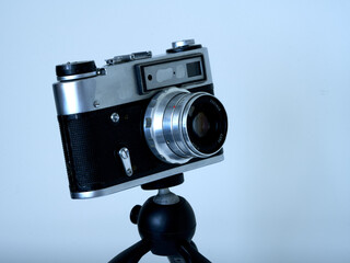retro camera is displayed in an art museum