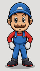 Fototapeta premium Cartoon plumber character smiling with blue overalls and cap 