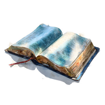 Watercolor Open Book Illustration: Vintage Texture, Bible Study, and Spiritual Reading (Isolated on White Background)