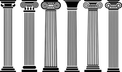 Ancient Greek architectural columns with ornate capitals and fluted shafts classical