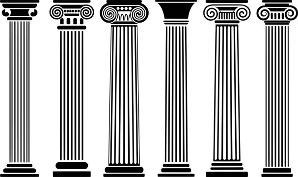 Ancient Greek architectural columns with ornate capitals and fluted shafts classical