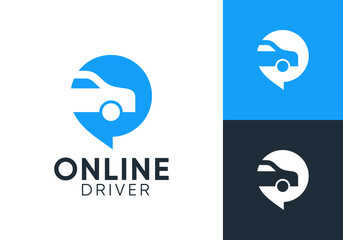 abstract chat car logo. online call driver car icon design concept