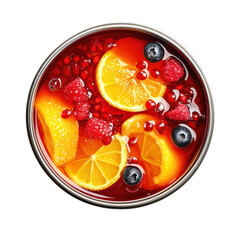 Refreshing Fruit Bowl with Citrus, Berries, and Pomegranate in a Vibrant Red Syrup Setting on transparent background