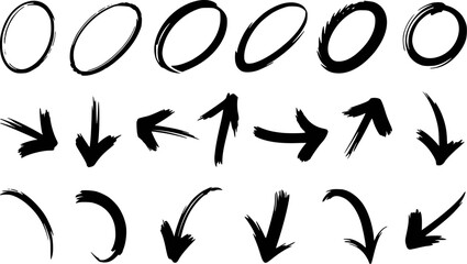 Black brush stroke arrows and circles vector