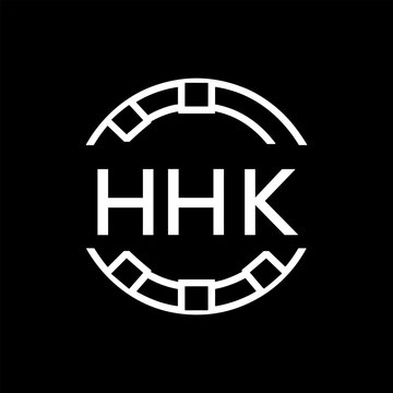 HHK Minimalist HHK  Logo Design on Black Background &ndash; HHK Later Logo, Modern Circular Branding Concept

