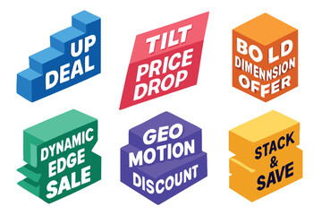 Colorful isometric sales badge vector art features deals and offers for advertising and commercial promotions.