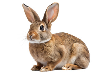 Obraz premium A cute brown bunny isolated on transparent background, looking adorable with its fluffy fur and long ears