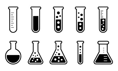 Black laboratory glassware with liquid and bubbles test tubes