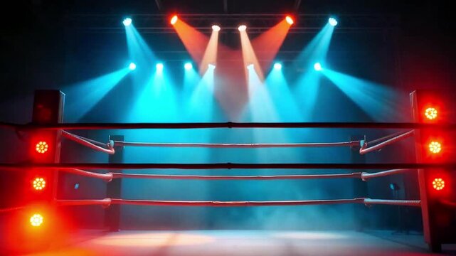 Boxing ring arena with spotlights, 4k smooth looping video