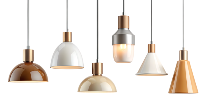 set of minimalist hanging lamps isolated on white background, png, ai generated.