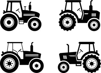 Black tractor icons on white background agriculture vehicle