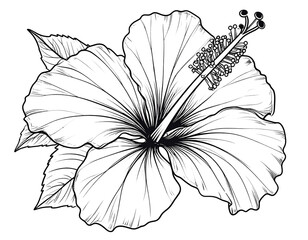 Fototapeta premium Detailed Black Ink Line Art Illustration of Hibiscus Flower, isolated on transparent background