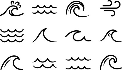 Various stylized wave and wind icons water ocean