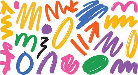 Colorful hand drawn abstract shapes and scribbles on white background vector illustration for creative design projects