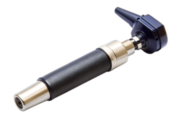 A medical otoscope used for ear examinations, isolated on transparent background