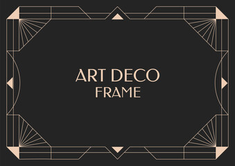 Frame art deco geometric line style. Modern asbtract rectangle border minimalist in black background.