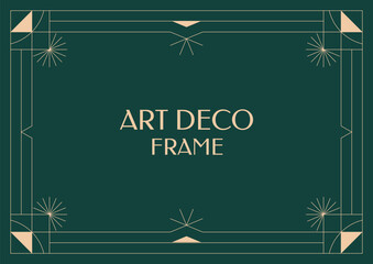 Frame art deco geometric line style. Modern asbtract rectangle border minimalist in dark green background.