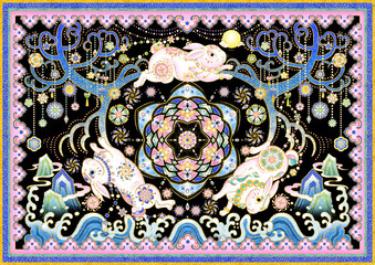 Chinese-style jade rabbit auspicious pattern design
