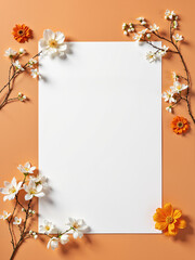 Fototapeta premium white paper frame with cherry blossom