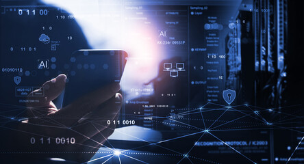 Data science and engineering, digital technology, futuristic tech background. Software engineer...