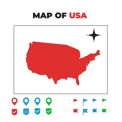 Detailed Vector Map of the United States of America (USA) with Navigation Icons and Location Pins - Geographic Outline, Silhouette, and Territory Highlight for Travel, Education, and Design Projects

