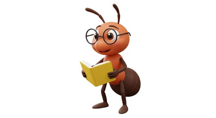Cartoon ant reading book