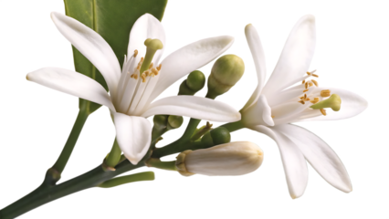 a detailed image of white orange blossom flowers isolated on white background, png, ai generated.
