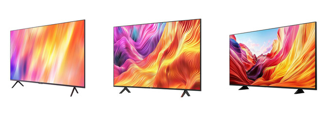 A collection of modern flat screen TV isolated on transparent background. PNG