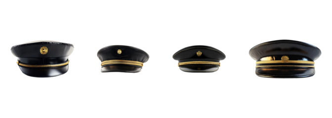 Pilots hat collection isolated on transparent background. PNG