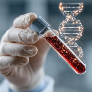 Scientist develops innovative skin-enhancing serum with floating DNA strands in high-tech laboratory