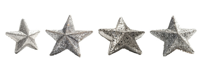 Sparkling silver star collection set, isolated on transparent background. PNG