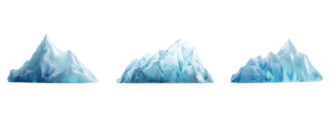 Collection of towering iceberg with sharp geometric facet, isolated on transparent background. PNG