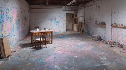 Vibrant Chaos in an Abstract Art Studio