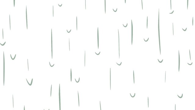 Minimalist abstract pattern of stylized falling rain lines and curved droplets on a white background, evoking a calm and modern rainy day aesthetic