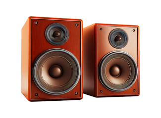 Fototapeta premium Professional bookshelf speakers, in a brown wood color isolated on a transparent background