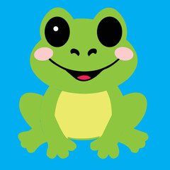 Happy Cartoon Frog on Blue