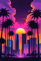 Synthwave Sunset Over LA Skyline