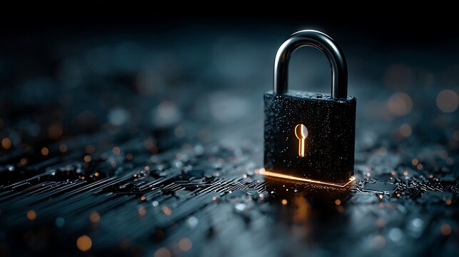 Cyber Security: Padlock on Digital Circuit Board - Powered by Adobe