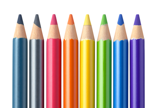 Close up Crayons of different colors isolated on a transparent background