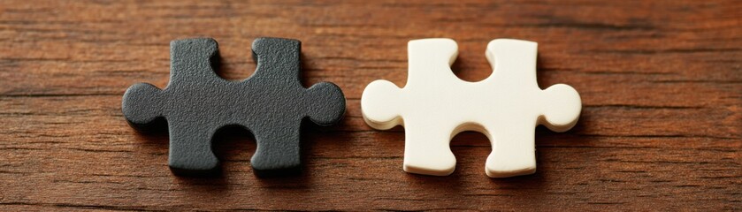 Puzzle Pieces Symbolizing Connection and Unity on Wooden Table Close-up Shot Cozy Atmosphere