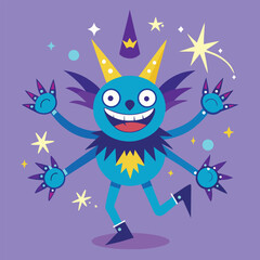 Funny cartoon owl vector illustration with a cat under the moon and stars, perfect for a whimsical night design