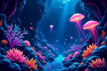 A picture of Bioluminescent Coral Reef Canyon